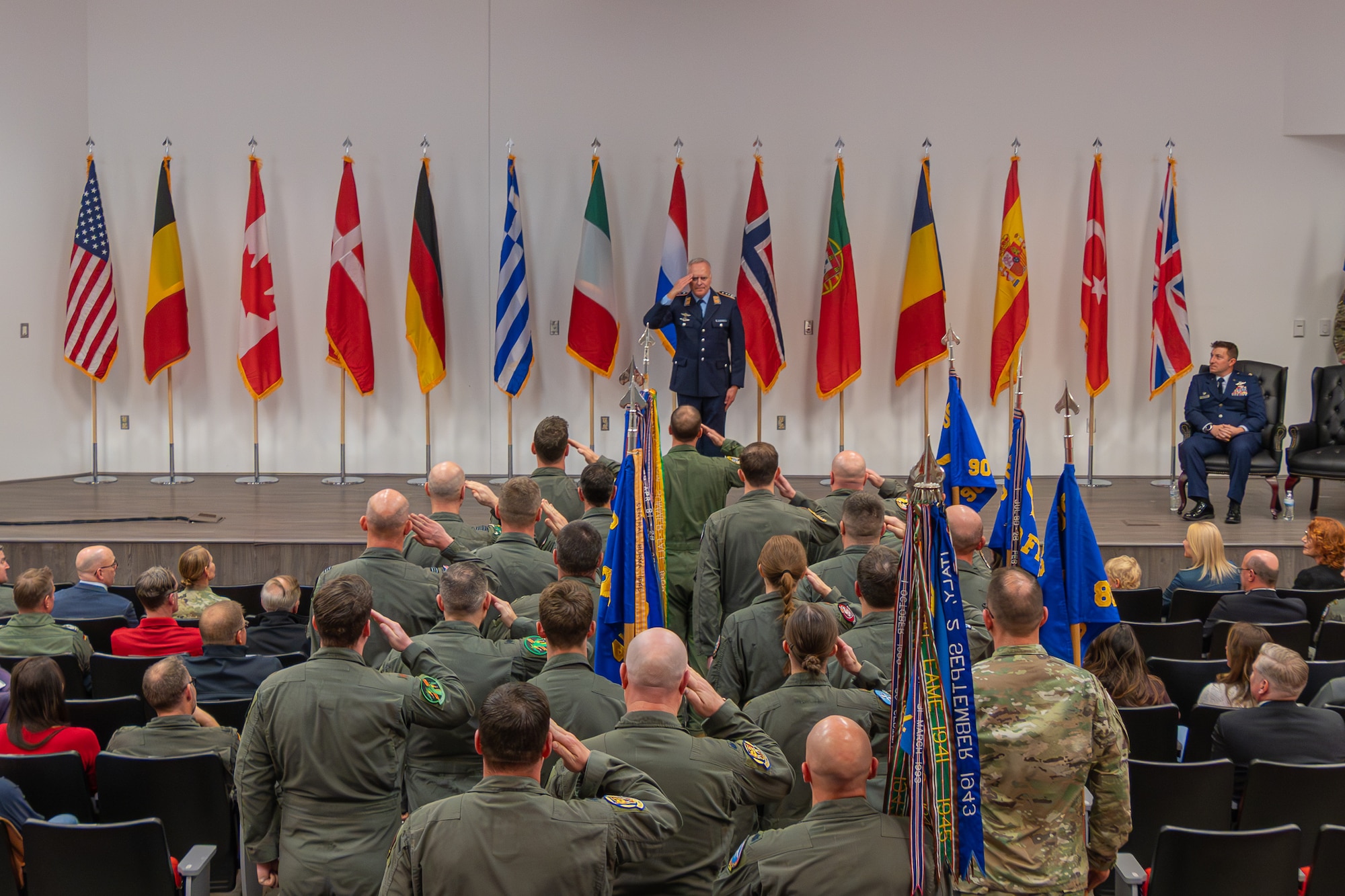 German Air Force Col. Jan Gloystein receives his final salute during a change of command ceremony