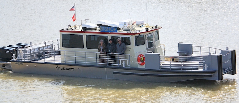 The U.S. Army Corps of Engineers (USACE) Vicksburg District held a christening ceremony on Feb. 4 to officially welcome a new floating plant crew boat to its fleet. The Vessel Crew Boat BISHOP is a 44-by-14-foot aluminum crew transfer vessel designed to support the Dredge Jadwin. With a 28-passenger capacity, the boat will ferry personnel and supplies along the Mississippi River, enhancing operational efficiency and mission readiness. It is named for Charles Lewis Bishop, Sr. who worked for the Vicksburg District for 27 years.