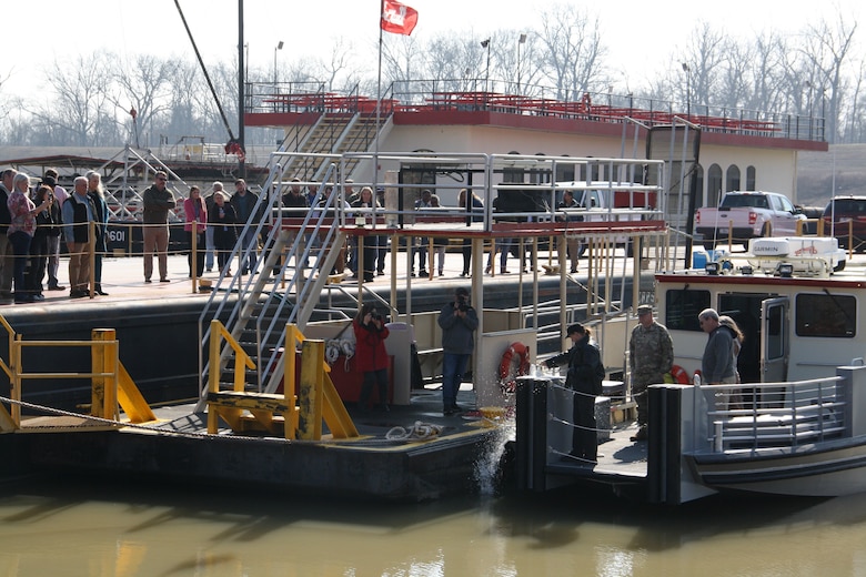 The U.S. Army Corps of Engineers (USACE) Vicksburg District held a christening ceremony on Feb. 4 to officially welcome a new floating plant crew boat to its fleet. The Vessel Crew Boat BISHOP is a 44-by-14-foot aluminum crew transfer vessel designed to support the Dredge Jadwin. With a 28-passenger capacity, the boat will ferry personnel and supplies along the Mississippi River, enhancing operational efficiency and mission readiness. It is named for Charles Lewis Bishop, Sr. who worked for the Vicksburg District for 27 years.