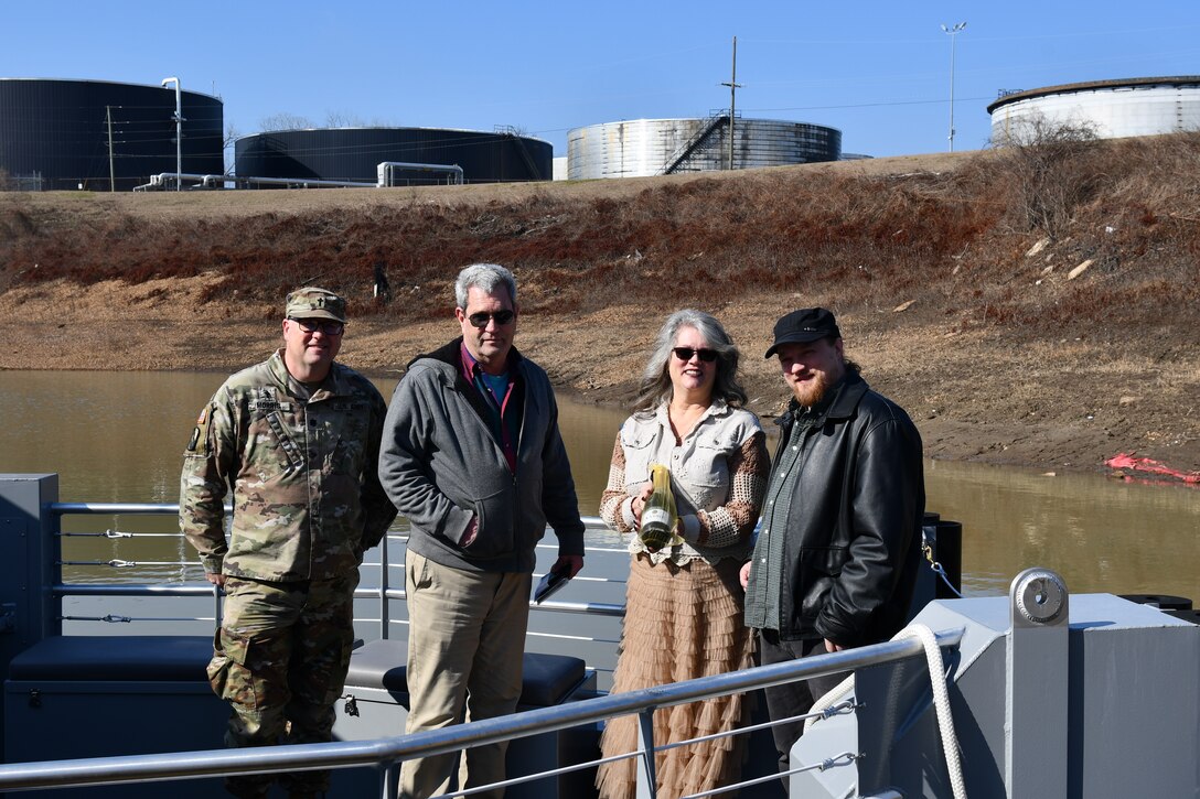 The U.S. Army Corps of Engineers (USACE) Vicksburg District held a christening ceremony on Feb. 4 to officially welcome a new floating plant crew boat to its fleet. The Vessel Crew Boat BISHOP is a 44-by-14-foot aluminum crew transfer vessel designed to support the Dredge Jadwin. With a 28-passenger capacity, the boat will ferry personnel and supplies along the Mississippi River, enhancing operational efficiency and mission readiness. It is named for Charles Lewis Bishop, Sr. who worked for the Vicksburg District for 27 years.