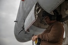 U.S. Navy Aviation Electronics Technician Airman Michaela Alston conducts maintenance on an F/A-18F Super Hornet, attached to Strike Fighter Squadron (VFA) 41, on the flight deck of Nimitz-class aircraft carrier USS Abraham Lincoln (CVN 72) in the Arabian Sea, Feb. 1. Abraham Lincoln is deployed to the U.S. 5th Fleet area of operations to support maritime security and stability in the U.S. Central Command area of responsibility. (U.S. Navy photo by Mass Communication Specialist Seaman Apprentice Cesar Zavala)