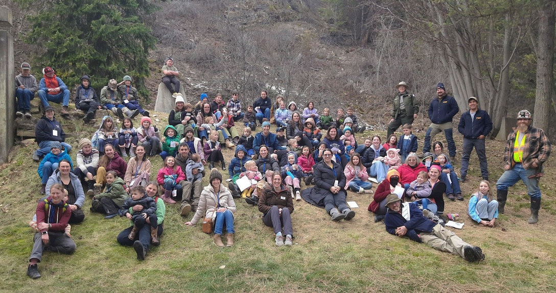 Photo of a group of Libby, Montana, homeschool students and parents with Libby Dam park rangers, local, state and federal educators, expert naturalists and wildlife biologists who participated in the Friends of Scotchman Peak Wilderness 12th annual "Winter Tracks" event, Jan. 23 and 29, 2026. Libby Dam collaborated with the FSPW to teach elementary school-aged students that enjoying the outdoors and managing resources responsibly go hand in hand.