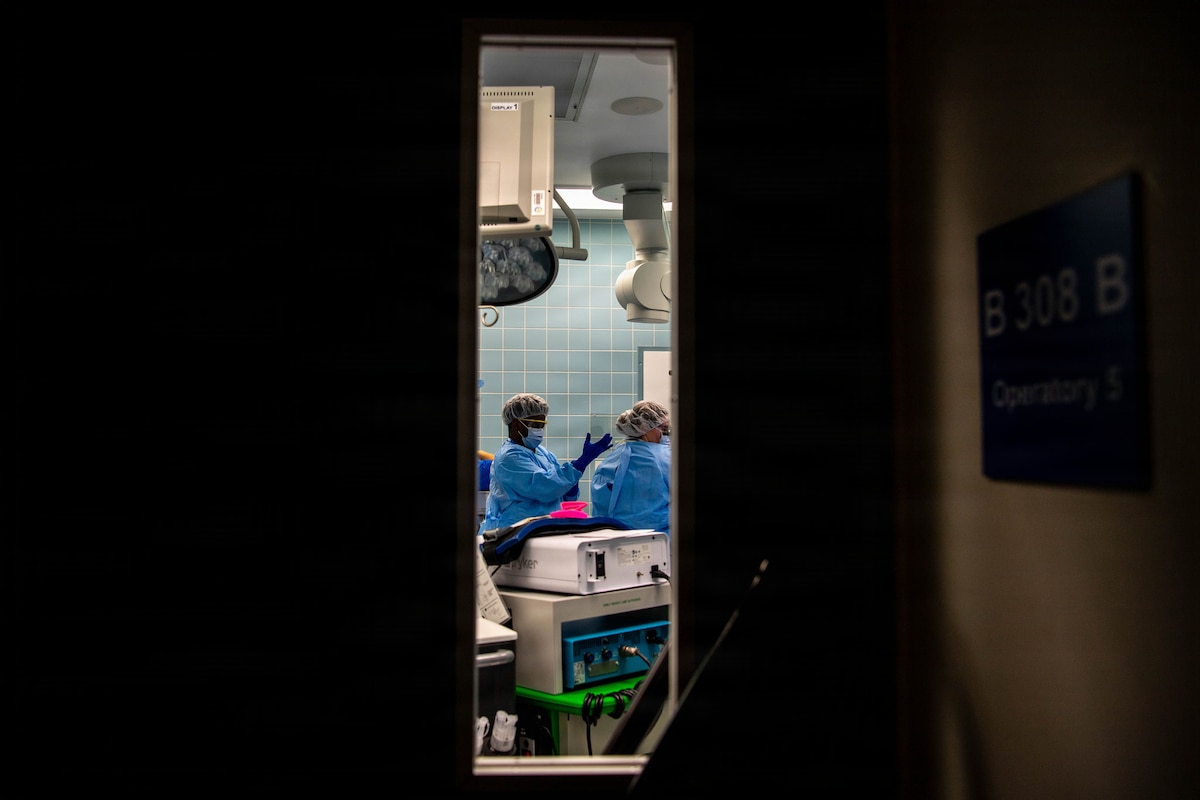 U.S. Air Force Airmen assigned to the 86th Dental Squadron, prep for bilateral sagittal split osteotomy surgery at Landstuhl Regional Medical Center, Germany, Jan. 29, 2026.