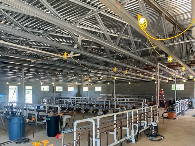 Contactors install plumbing during the initial construction phase of a new hygiene facility at Logistical Support Area Baker on Fort Knox, Kentucky, April 29, 2025.

The U.S. Army Corps of Engineers, Louisville District oversaw the project, which included the installation of 1.25 miles of sanitary sewer line to connect the remote training site to the installation's cantonment area.