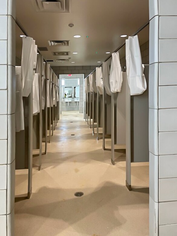 A view of the shower stall area inside a newly constructed 5,000-square-foot hygiene facility at Fort Knox, Kentucky, Dec. 17, 2025, modernizes a field station's infrastructure for thousands of ROTC cadets and cadre who utilize the training area annually.

The U.S. Army Corps of Engineers, Louisville District project includes 36 individual showers designed to support the hygiene needs of thousands of personnel during U.S. Army Cadet Command's annual Cadet Summer Training.