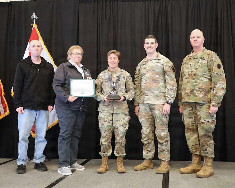 1st Sgt. Scott Cousins, Ms. Rose Gushanas, Lt. Col. Deborah Fisher, Maj. Benjamin Gonzalez, and Sgt. 1st Class Chad Crawford accept the Director of the Army National Guard State Safety Award of Excellence at the Army National Guard Safety Conference held Jan. 21, 2026, in Mobile, Alabama. (Courtesy photo)