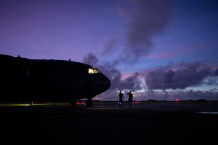 C-17 parked on flightline at night