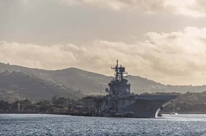 USS Iwo Jima (LHD 7) sits pier side in St. Croix, U.S. Virgin Islands, Dec. 11, 2025.