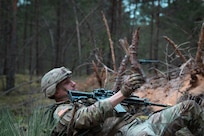 A member of the 1st Battalion, 125th Infantry Regiment, Michigan National Guard, trains with a drone.