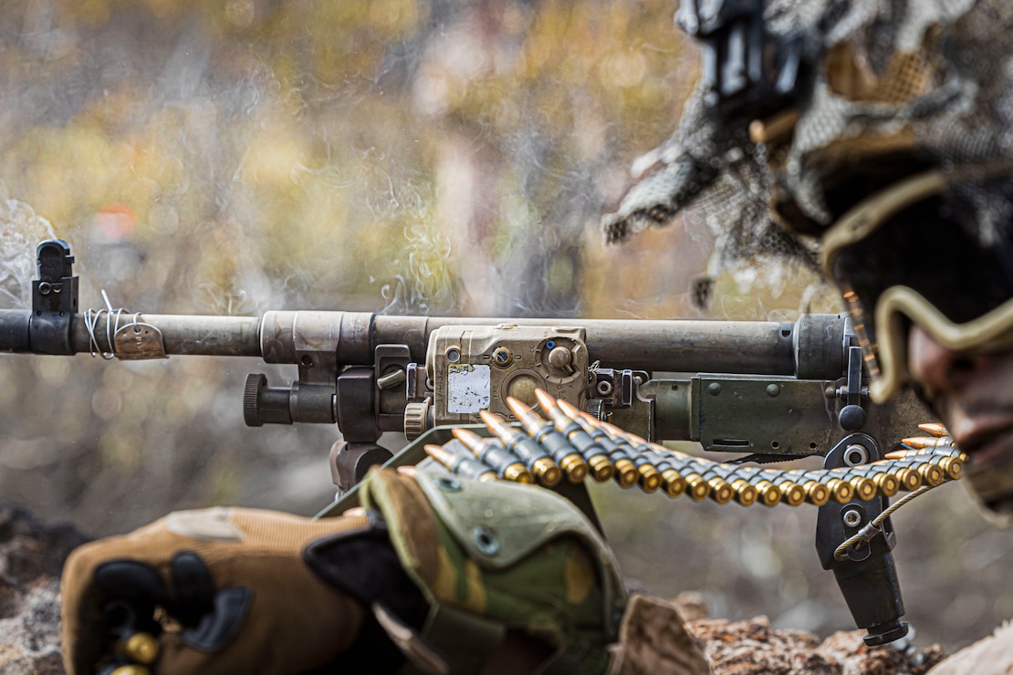 U.S. Marines with 3rd Littoral Combat Team, 3rd Marine Littoral Regiment, 3rd Marine Division, engage simulated targets with an M240G/B medium machine gun during a live-fire training event at Pohakuloa Training Area, Hawaii, Feb. 3, 2026.