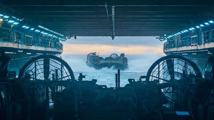 U.S. Navy Landing Craft, Air Cushion 48 with Assault Craft Unit 5, disembarks Wasp-class amphibious assault ship USS Boxer (LHD 4) during ship-to-shore operations in the Pacific Ocean, Feb. 5, 2026.