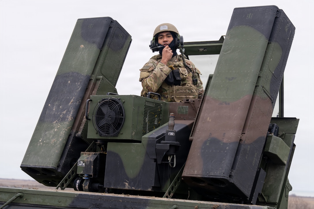 A Soldier assigned to 1-57 ADA prepares the Avenger to fire during Dynamic Front 26.