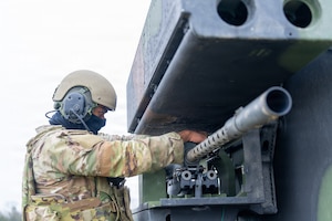 A Soldier assigned to 1-57 ADA prepares the Avenger to fire during Dynamic Front 26.