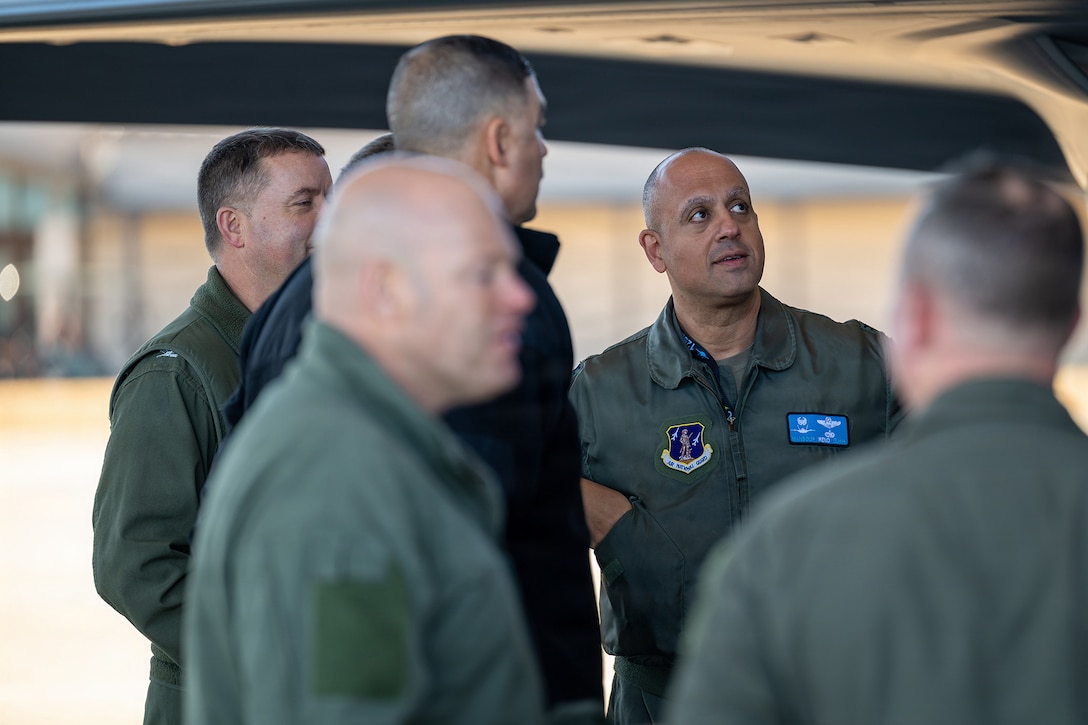 U.S. Air Force Col. Mansour Elhihi, right, commander of the Florida Air National Guard’s 125th Fighter Wing, briefs U.S. Navy Capt. Ryan Dexter, left, commanding officer, NAS Jacksonville, during a tour at Jacksonville Air National Guard Base, Florida, Feb. 6, 2026. Inviting Jacksonville’s military leaders from Blount Island Command, Naval Air Station Jacksonville, Naval Submarine Base Kings Bay, Naval Station Mayport, and Navy Medical Readiness and Training Command to the Florida Air National Guard’s 125th Fighter Wing for a briefing on its missions and F-35A Lightning II aircraft fosters inter-service partnerships and strengthens relationships with the local military community. (U.S. Air National Guard photo by Tech. Sgt. Marissa Welker)