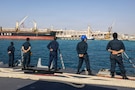 U.S. Sailors, assigned to Arleigh Burke-class guided-missile destroyer USS Delbert D. Black (DDG 119), man the rails during a scheduled routine port visit to Jeddah, Saudi Arabia, Feb. 4, 2026. Delbert D. Black is deployed to the U.S. 5th Fleet area of operations to support maritime security and stability in the U.S. Central Command area of responsibility. (U.S. Navy photo by Mass Communication Specialist 1st Class Wendy Arauz)