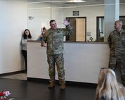 Brig. Gen. Lenny Williams, the Assistant Adjutant General - Army of the Illinois National Guard and Commander of the Illinois Army National Guard, explains to the families the importance of what their Soldiers did to protect American forces in the Middle East.