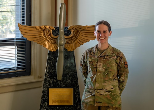 U.S. Air Force 2nd Lt. Shelby Pinner, Air University commander’s support staff officer in charge, poses for a photo at Maxwell Air Force Base, Alabama, Feb. 3, 2026.