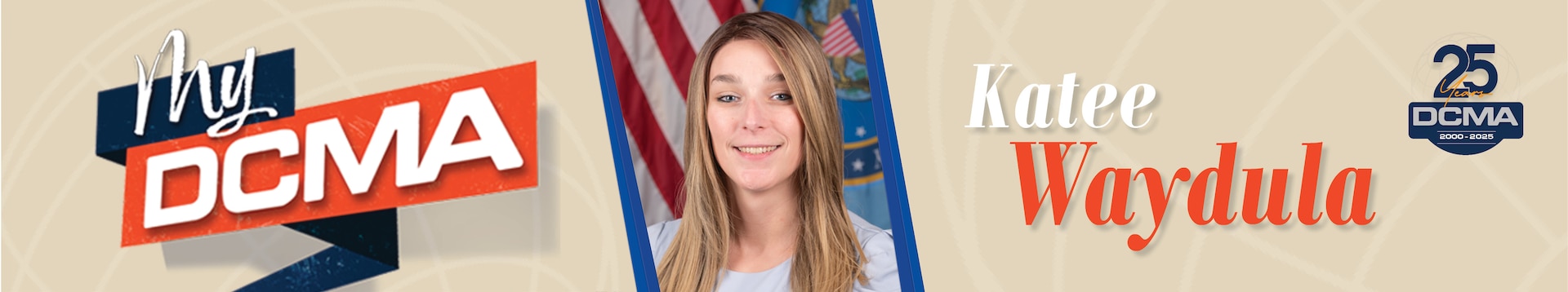 Graphic with a picture of woman and text says My DCMA Katee Waydula and has DCMA logo.