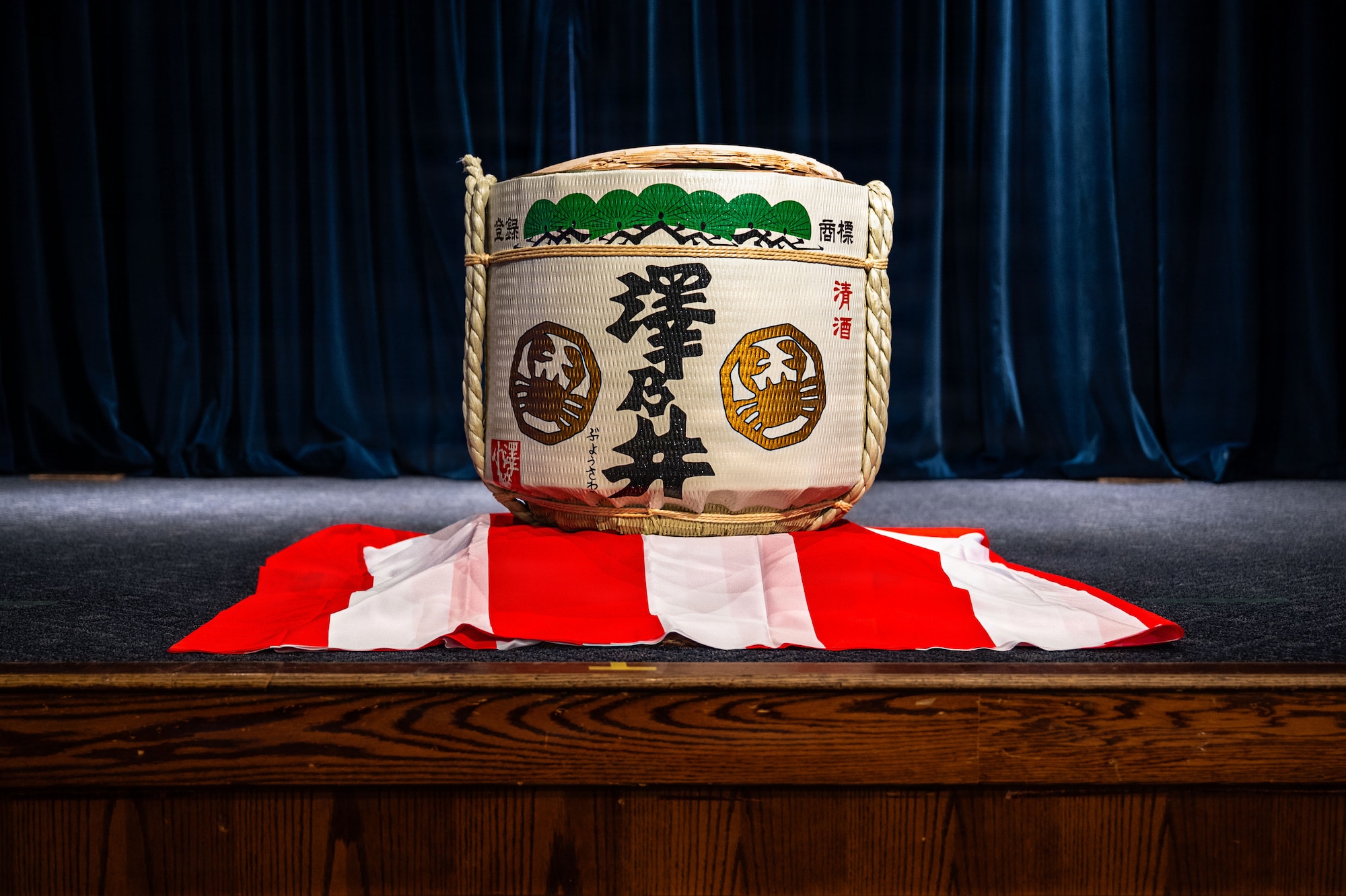 A barrel displayed on the floor