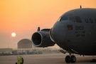 A U.S. Air Force C-17 Globemaster III aircraft attached to the 16th Expeditionary Airlift Squadron sits on a ramp in the U.S. Central Command area of responsibility, Jan. 08, 2026. This Globemaster deployed to CENTCOM to conduct airlift operations, transporting personnel and cargo throughout the AOR. (U.S. Air Force photo by Tech. Sgt. Nicholas Monteleone)