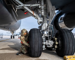 Maintainer works on aircraft