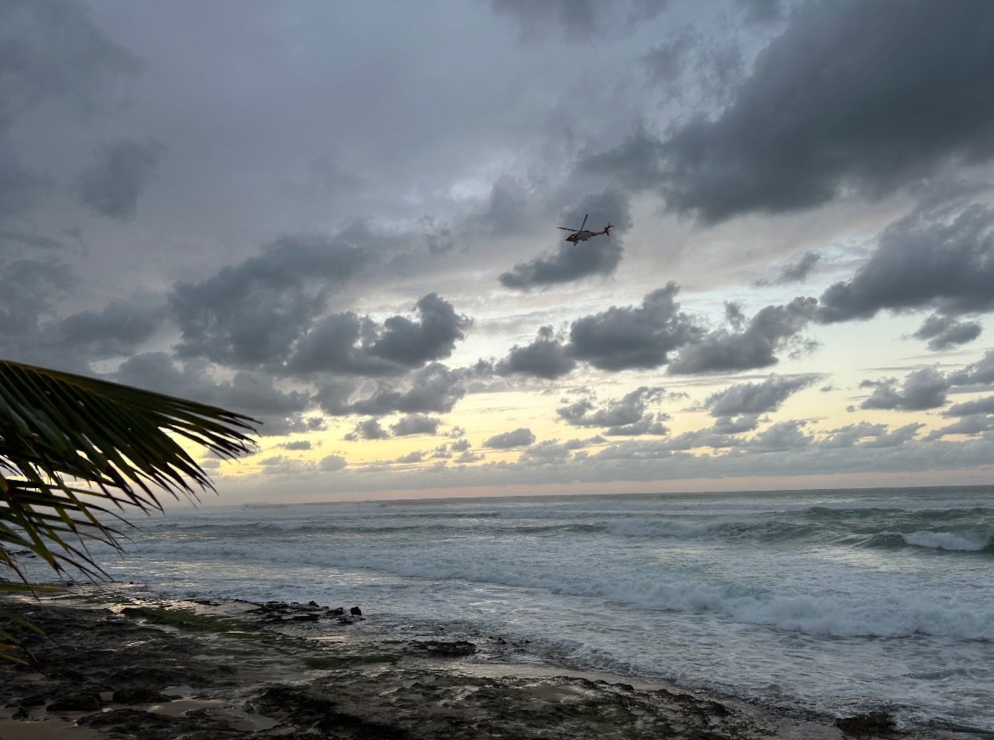 An Air Station Borinquen MH-60 Jayhawk helicopter crew searches for a missing person in the vicinity of Reserva Natural Cueva del Indio, Puerto Rico, Feb. 9, 2026. The search was suspended pending new information following a 850 square mile search. (U.S. Coast Guard photo)