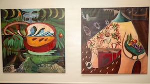 Paintings created by Jingqi Steinhiser hang inside the Misawa club at Misawa Air Base, Japan, Feb. 11, 2026.