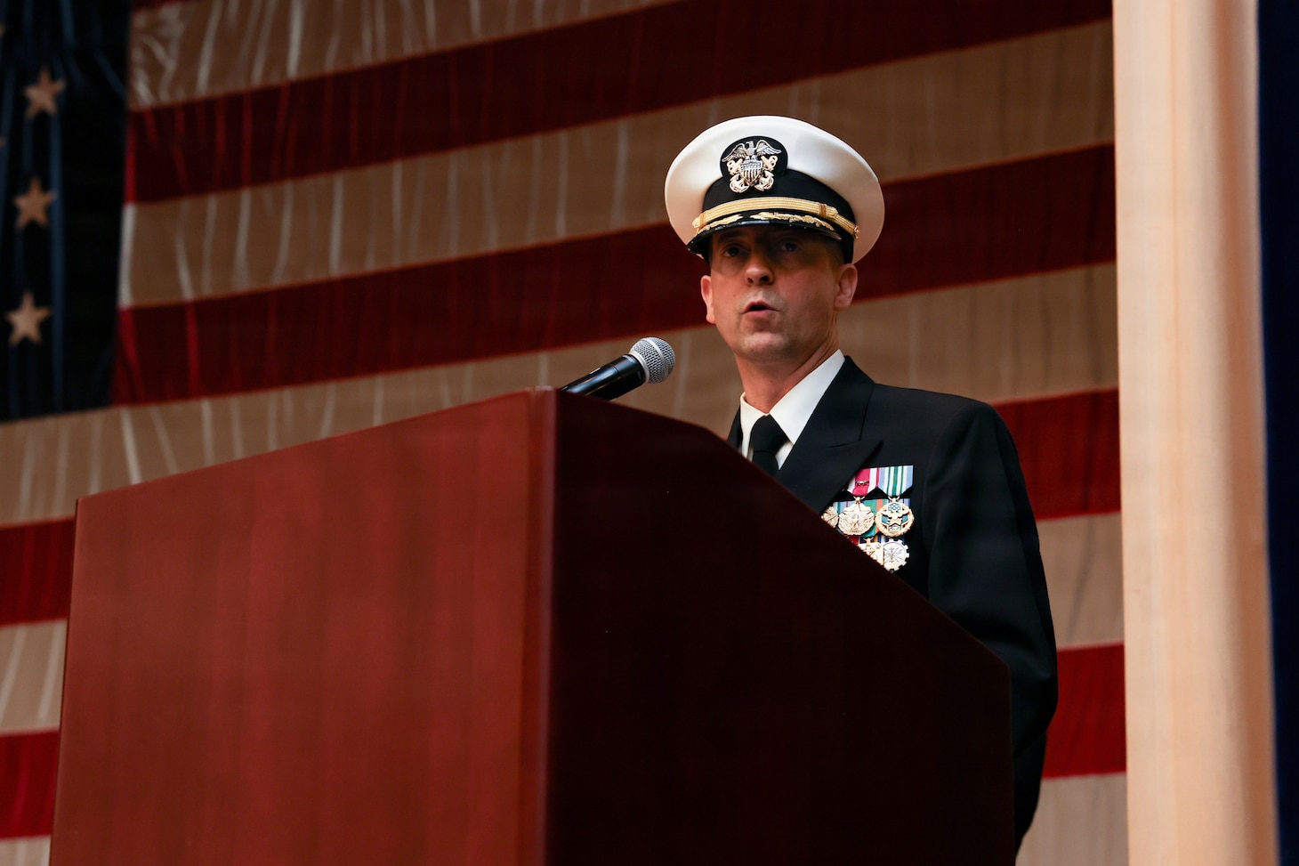 NORFOLK, Va. (Jan. 9, 2026) – Cmdr. Jason S. Fischer delivers remarks after assuming command of Fleet Public Affairs Center (FLTPACEN) Norfolk during an establishment ceremony at Naval Station Norfolk, Jan. 9, 2026. The establishment ceremony coincided with the inauguration of Navy Public Affairs Command, formerly Navy Public Affairs Support Element, and is part of a Navy-wide public affairs transformation designed to better align communication efforts with the fleet and to create a more agile and efficient communication force. (U.S. Navy photo by Mass Communication Specialist 2nd Class Troy Davis)