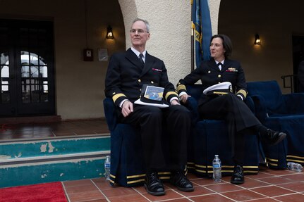 U.S. Navy Rear Adm. John Robinson III, Navy Chief of Information, and Capt. Sarah Self-Kyler, the commanding officer of Navy Public Affairs Command, attend the establishment of command ceremony for Fleet Public Affairs Center San Diego, Jan. 21, 2026. Fleet Public Affairs Center San Diego provides operational public affairs support to current and emerging public affairs and visual information engagements.  (U.S. Navy Photo by Mass Communication Specialist 1st Class Charles J. Scudella III)