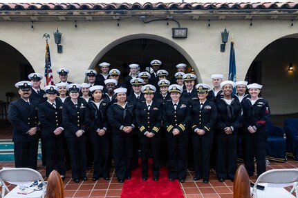 Sailors assigned to Fleet Public Affairs Center San Diego pose for a group photo at the conclusion of their establishment of command ceremony, Jan. 21, 2026. Fleet Public Affairs Center San Diego provides operational public affairs support to current and emerging public affairs and visual information engagements.  (U.S. Navy Photo by Mass Communication Specialist 1st Class Charles J. Scudella III)