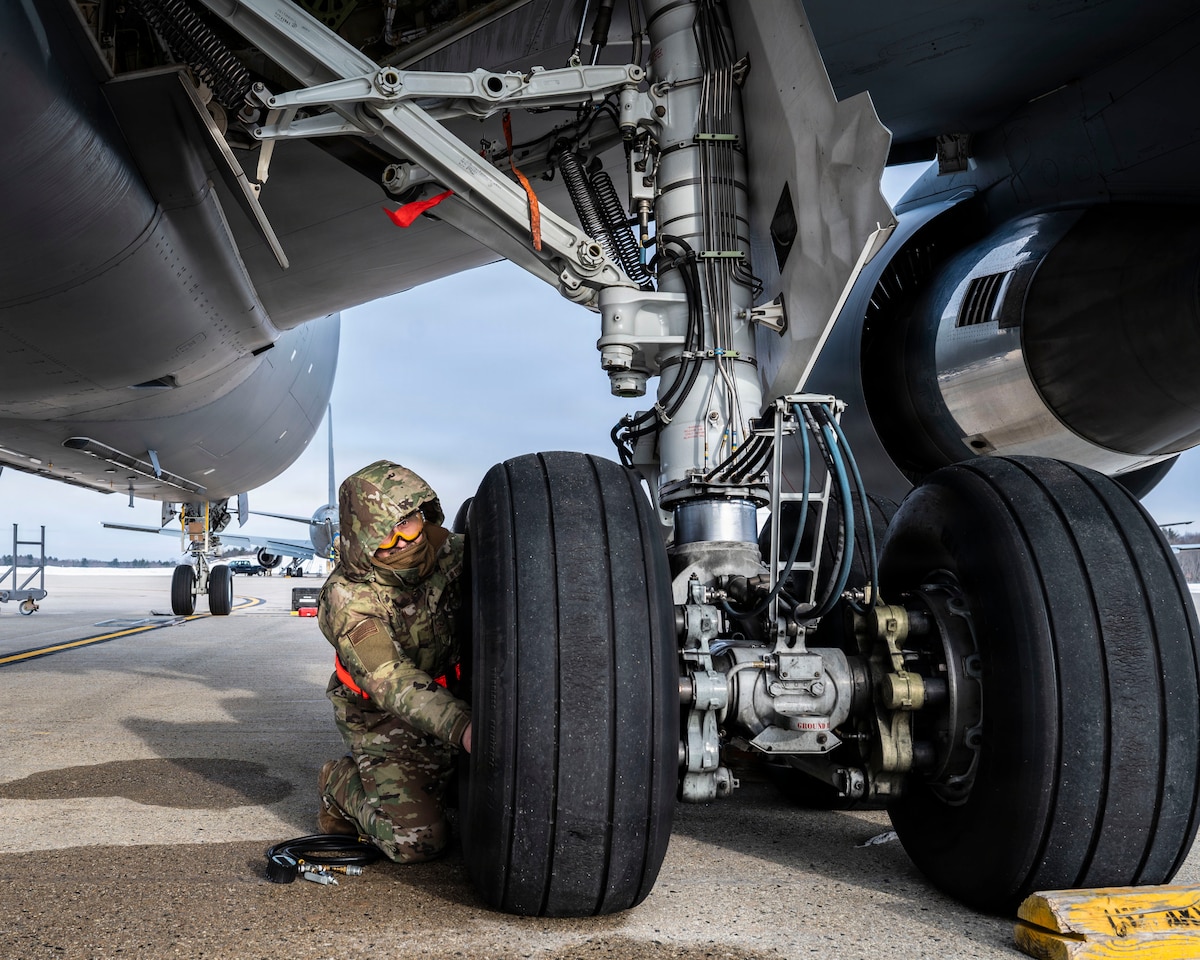 Maintainer works on aircraft