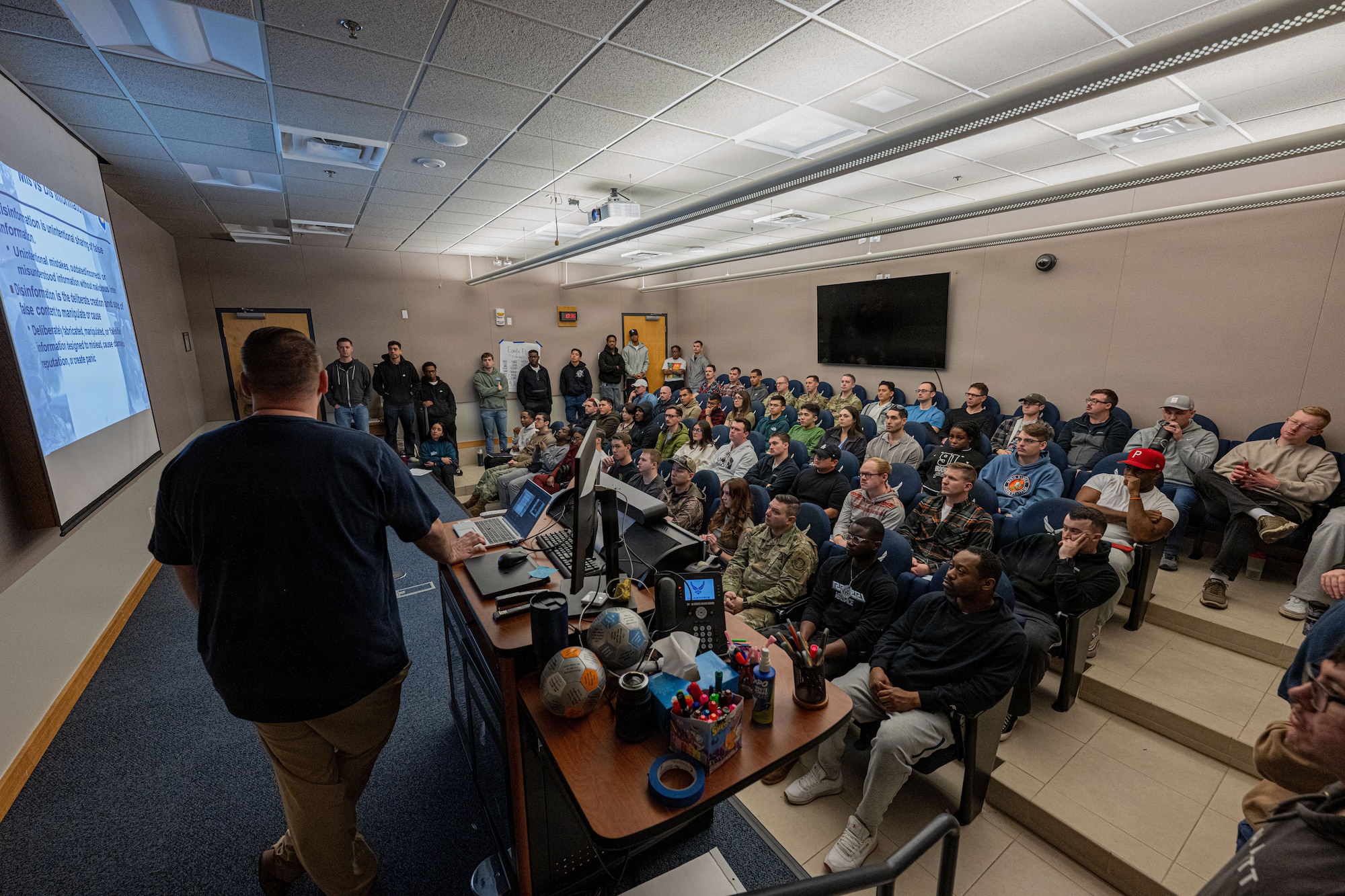 Airmen listen during a Digital Defense class held as part of Tanker Talks 2.0 at McConnell Air Force Base, Feb. 9, 2026. Tanker Talks 2.0 featured multiple sessions across the installation focused on resilience, growth and development. (U.S. Air Force photo by Senior Airman Paula Arce)