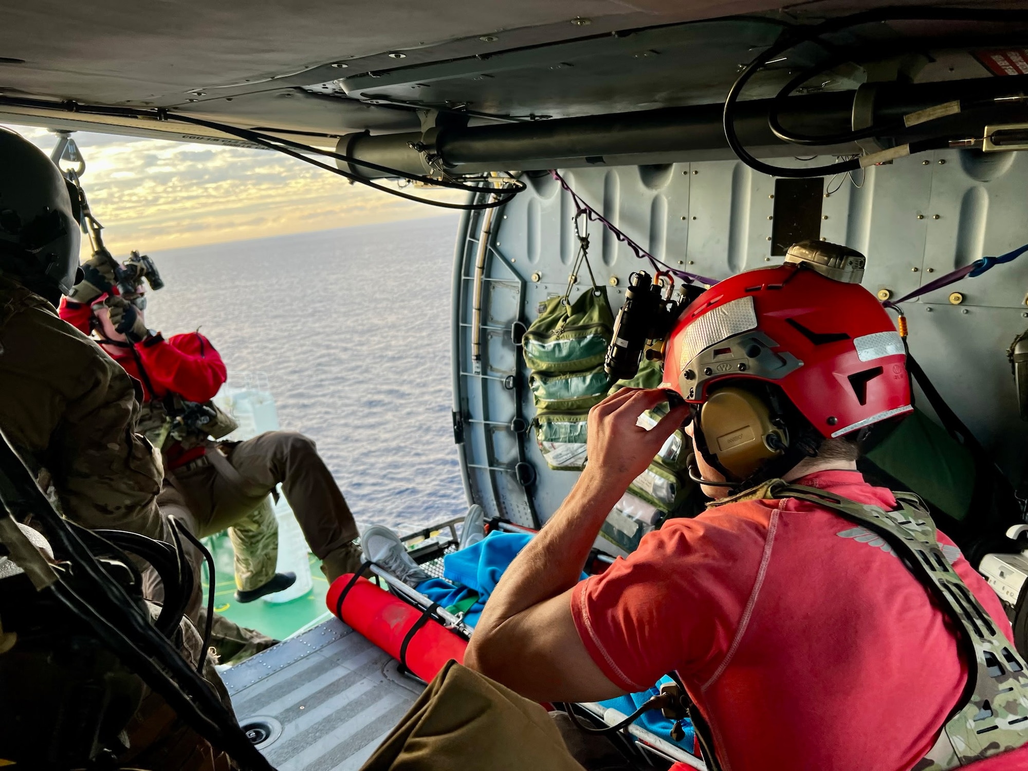 U.S. Air Force pararescuemen assigned to the 48th Rescue Squadron perform a patient extraction during a rescue mission off the coast of Baja California, Mexico, Feb. 5, 2026. The 48th RQS routinely conducts rescue training and operations to maintain readiness for personnel recovery, humanitarian assistance and emergency response missions in support of U.S. objectives worldwide. (courtesy photo)
