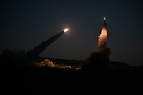 U.S. Soldiers assigned to 1st Battalion, 77th Field Artillery Regiment, 41st Field Artillery Brigade fire rockets from a Multiple Launch Rocket Systems during Exercise Saber Guardian 25 at the Cincu Training Area, Romania, June 16, 2025. Demonstrating global deterrence and the U.S. Army’s ability to rapidly deploy U.S.-based combat power in Europe and the Arctic region alongside Allies and partners, DEFENDER 25 brings U.S. troops together with forces from 29 Allied and partner nations to build readiness through large-scale combat training from May 11-June 24, 2025. DEFENDER 25 increases the lethality of the NATO alliance through large-scale tactical training maneuvers and long-range fires, builds unit readiness in a complex joint, multinational environment and leverages host nation capabilities to increase the U.S. Army’s operational reach. During three large-scale combat training exercises—Swift Response, Immediate Response, and Saber Guardian—Ally and partner forces integrate and expand multi-domain operations capability, demonstrating combined command and control structures and readiness to respond to crisis and conflict. (U.S. Army photo by Staff Sgt. Randis Monroe)