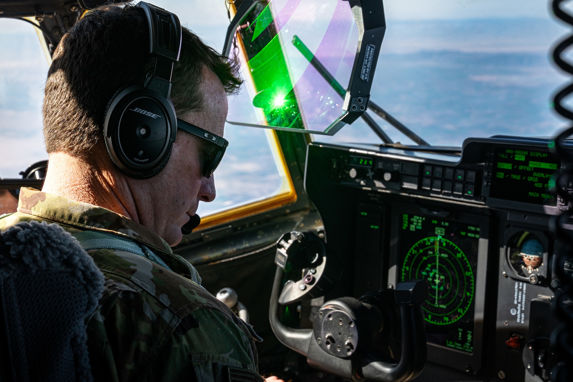 U.S. Air Force Col. Justin Diehl, 317th Airlift Wing commander and C-130 Weapon System Council chair, pilots a C-130J Super Hercules assigned to the 40th Airlift Squadron en route to Marine Corps Base Camp Pendleton, California, for the Spring 2026 C-130 WSC, Feb. 3, 2026. The 317th AW led the council, iterating with the I Marine Expeditionary Force and other active-duty, Guard and Reserve C-130 units to validate rapid air mobility concepts and joint operations. (U.S. Air Force photo by Senior Airman Jade M. Caldwell)