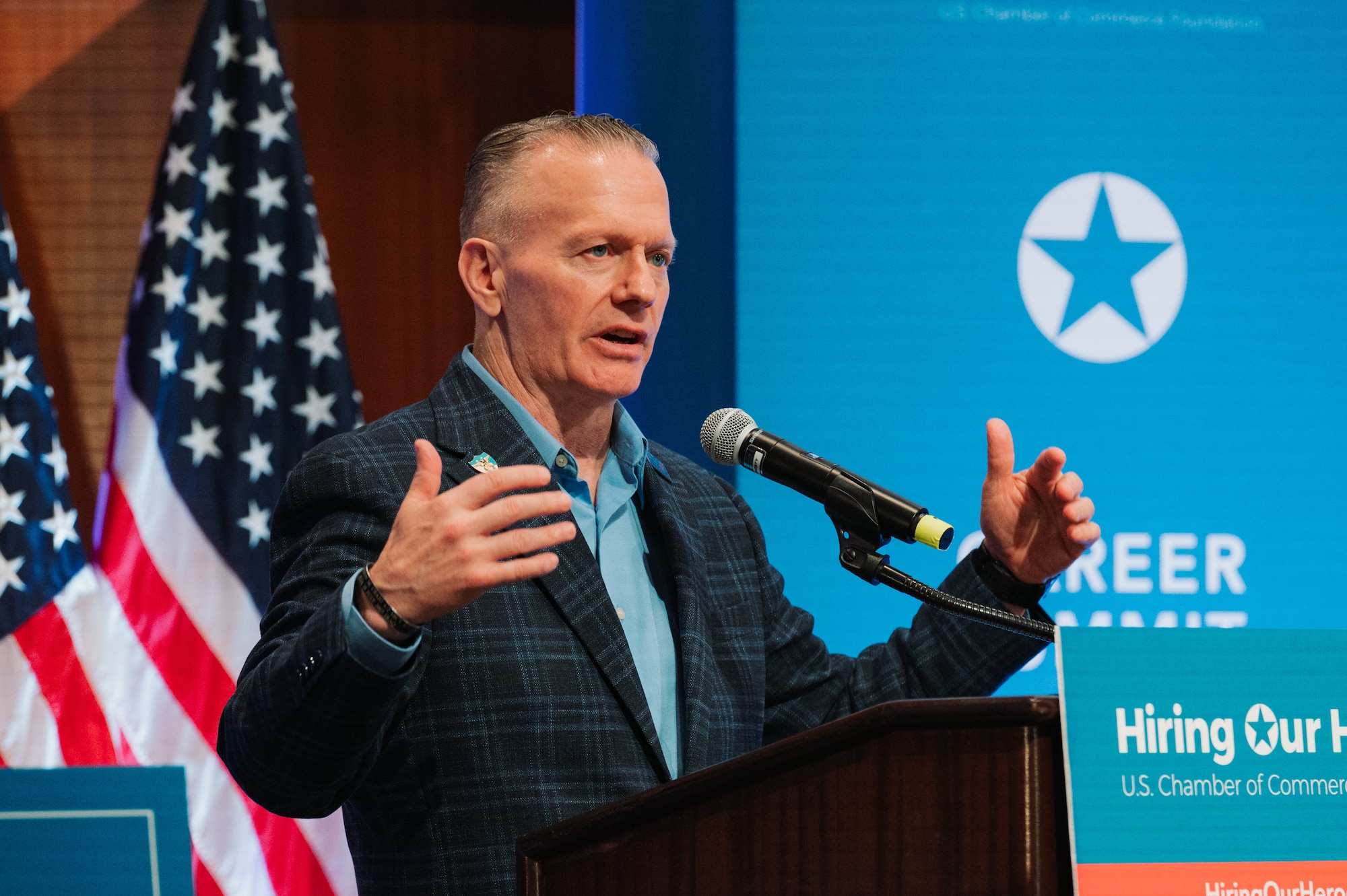 John Wayne Troxell, 3rd Senior Advisor to the Chairman of the Joint Chief of Staff, speaks during a career summit at Kadena Air Base, Japan, Feb. 5, 2026. The career summit is a networking opportunity to meet and interview with regional and national employers. (U.S. Air Force photo by Airman 1st Class Francisco Huerta)