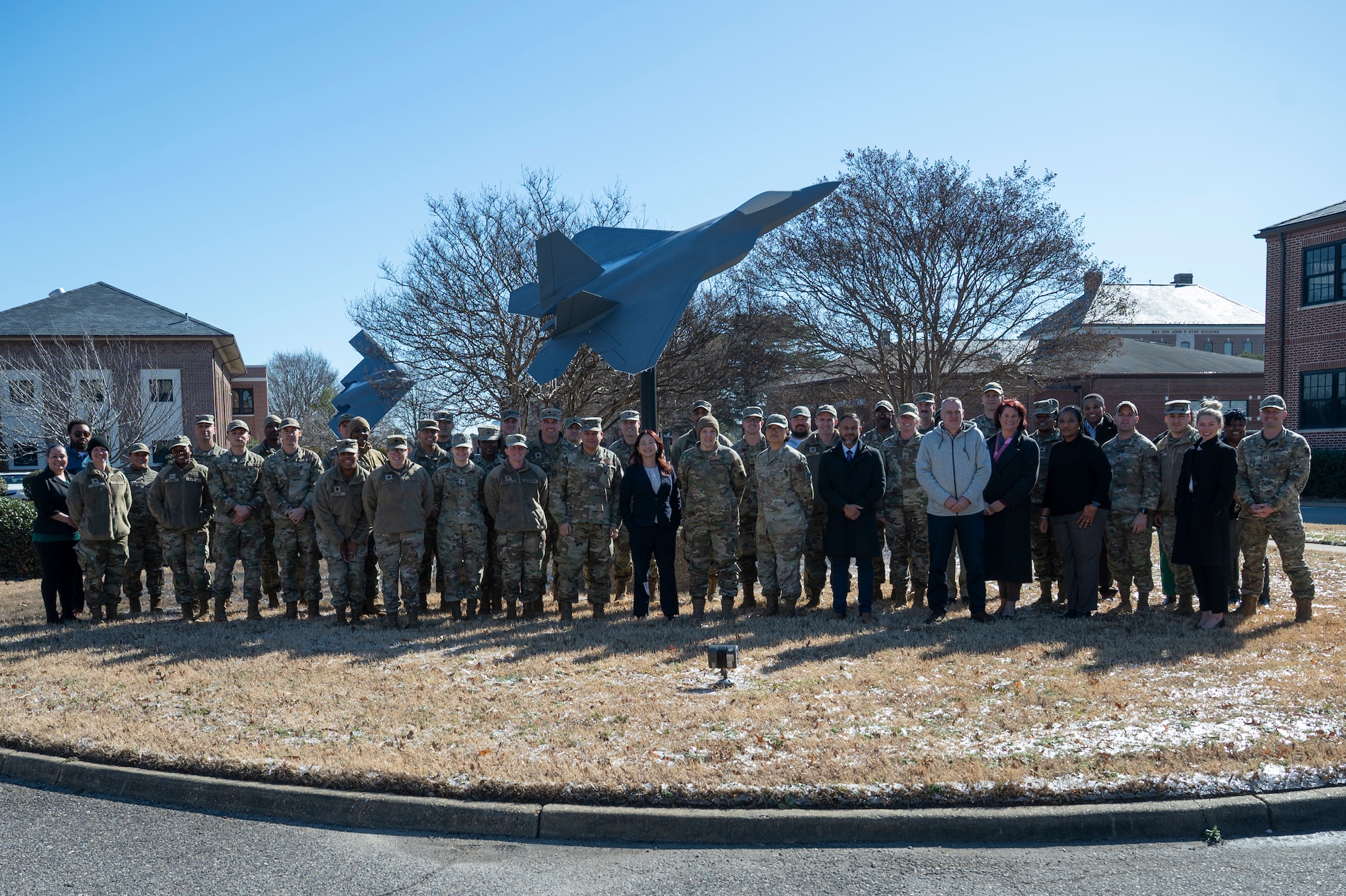 Attendees for the 2026 Air Combat Command Comptroller and Senior Enlisted Leader Summit gather for a group photo at Joint Base Langley- Eustis, Virginia, Jan. 27, 2026. The summit brought together comptrollers and senior enlisted leaders from numbered air forces, wings and tenant units with subject matter experts from both the Secretary of the Air Force’s and ACC’s Financial Management teams to collaborate on the current financial landscape. (U.S. Air Force photo by Tech. Sgt. Joshua Edwards)