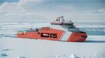 An artistic rendering of a proposed arctic security cutter breaking through ice. The rendering was provided by Davie Defense, the company awarded the contract to construct up to five of the vessels.