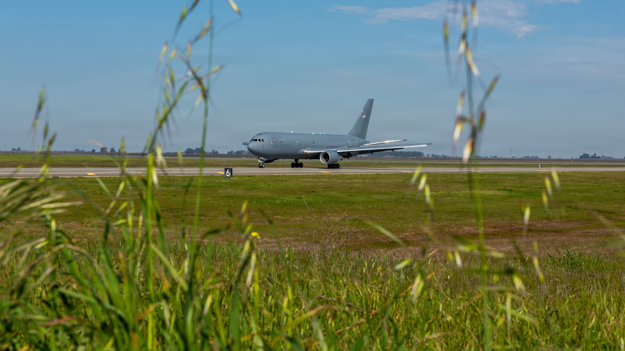 Aircraft taxis on the flight line.