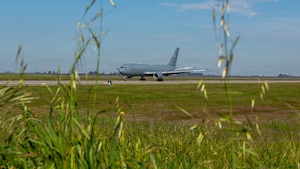Aircraft taxis on the flight line.