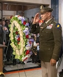 Maj. Gen. Rodney Boyd, the adjutant general of Illinois and commander of the Illinois National Guard, renders a salute after placing a wreath at the tomb of President Abraham Lincoln on behalf of President Donald J. Trump Feb. 12, 2026, as part of the 92nd annual American Legion Pilgrimage to Lincoln’s Tomb at Oak Ridge Cemetery in Springfield, Illinois. Photo by Barbara Wilson.