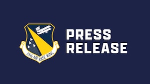Press Release graphic with white text on a dark blue background with the 88th Air Base Wing emblem