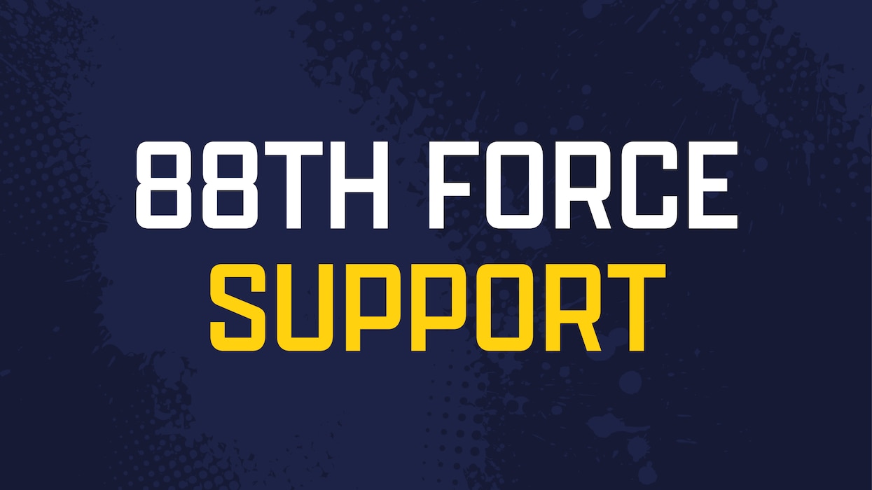88th Force Support Squadron graphic with white and yellow text on a dark purple background
