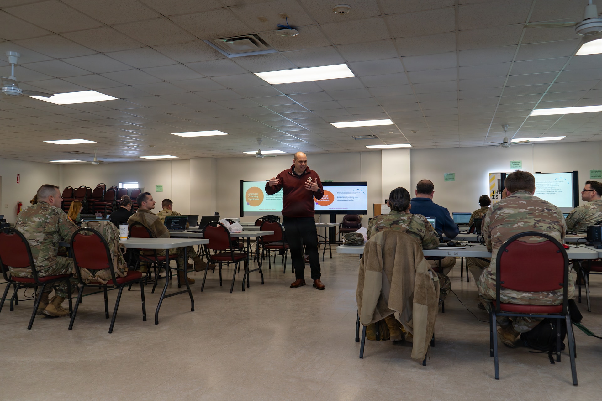 Pennsylvania National Guard Soldiers participate in an Artificial Intelligence 201 class at Fort Indiantown Gap, Pennsylvania, Feb. 11-12, 2026. The course, taught by U.S. Army War College faculty, focused on responsible AI use and practicing critical thinking skills for effective AI prompting. (U.S. Army National Guard photo by Sgt. Kayden Bedwell)