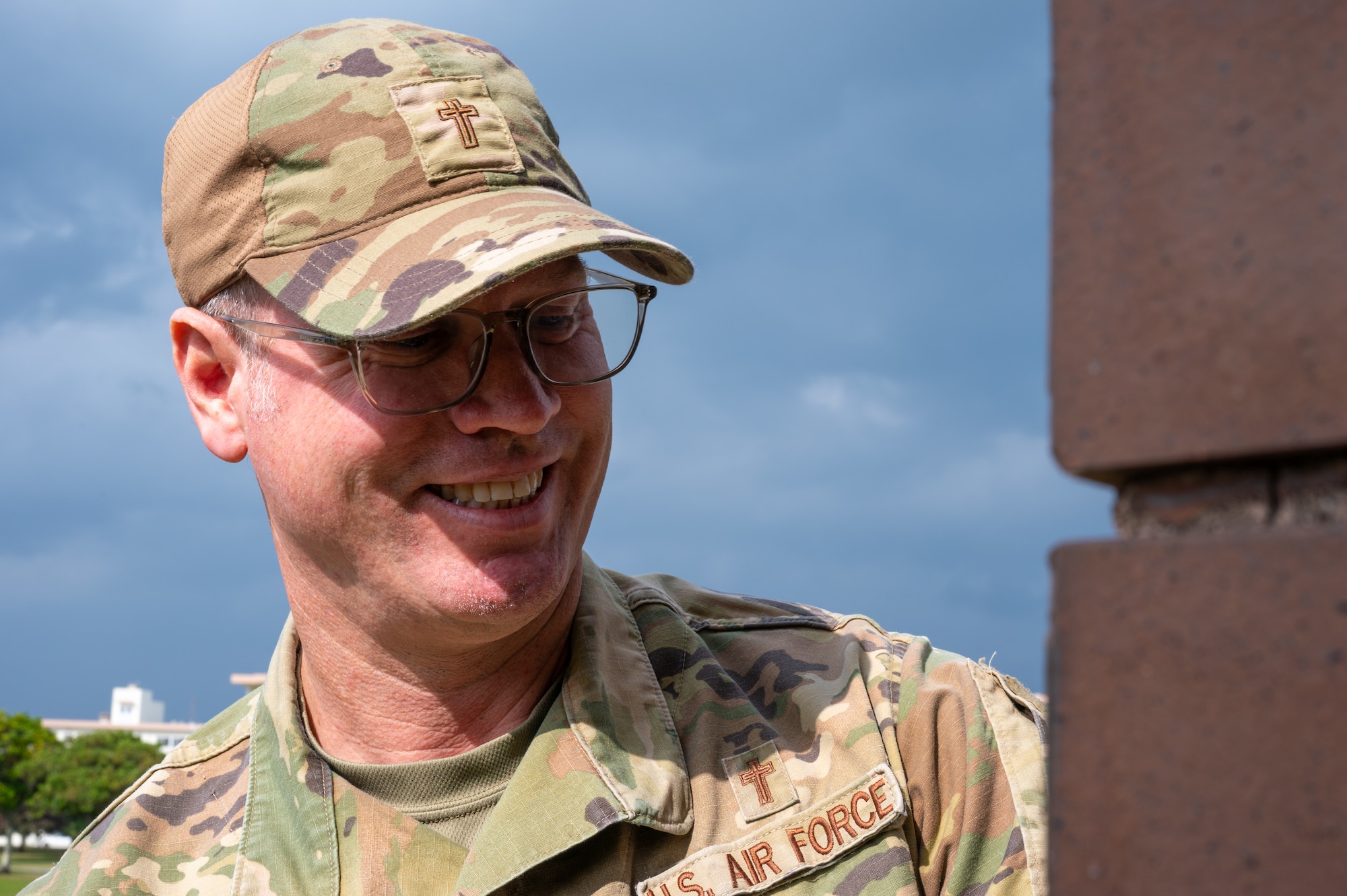U.S. Air Force Captain Paul Ringheiser, 18th Wing Chapel Corps sitting duty chaplain, updates the marquee with service information at Chapel Two at Kadena Air Base, Japan, Jan. 8, 2026. Chaplains are religious ministry professionals who support the spiritual resilience of Airmen globally. As spiritual leaders, chaplains are relied upon for faith and personal guidance, as well as advocating for Airmen and consulting leadership on moral, ethical and quality-of-life issues. (U.S. Air Force photo by Airman 1st Class Karina Lopez)