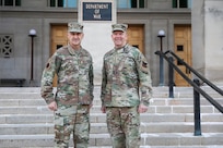 Air Force Gen. Steve Nordhaus, the 30th Chief of the National Guard Bureau, left, welcomes Army Gen. Thomas Carden to the Pentagon as he assumes the role of the 13th Vice Chief of the National Guard Bureau, Arlington, Virginia, Feb. 3, 2026.