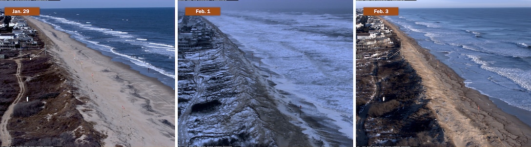 High-fidelity cameras at ERDC’s Field Research Facility documented the days before, during and after a strong nor’easter hit the Outer Banks. These images document the erosion along the public beach in Duck, North Carolina, caused by the heavy wind and powerful surf.
