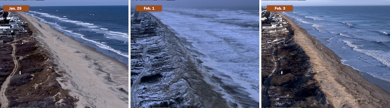 High-fidelity cameras at ERDC’s Field Research Facility documented the days before, during and after a strong nor’easter hit the Outer Banks. These images document the erosion along the public beach in Duck, North Carolina, caused by the heavy wind and powerful surf.