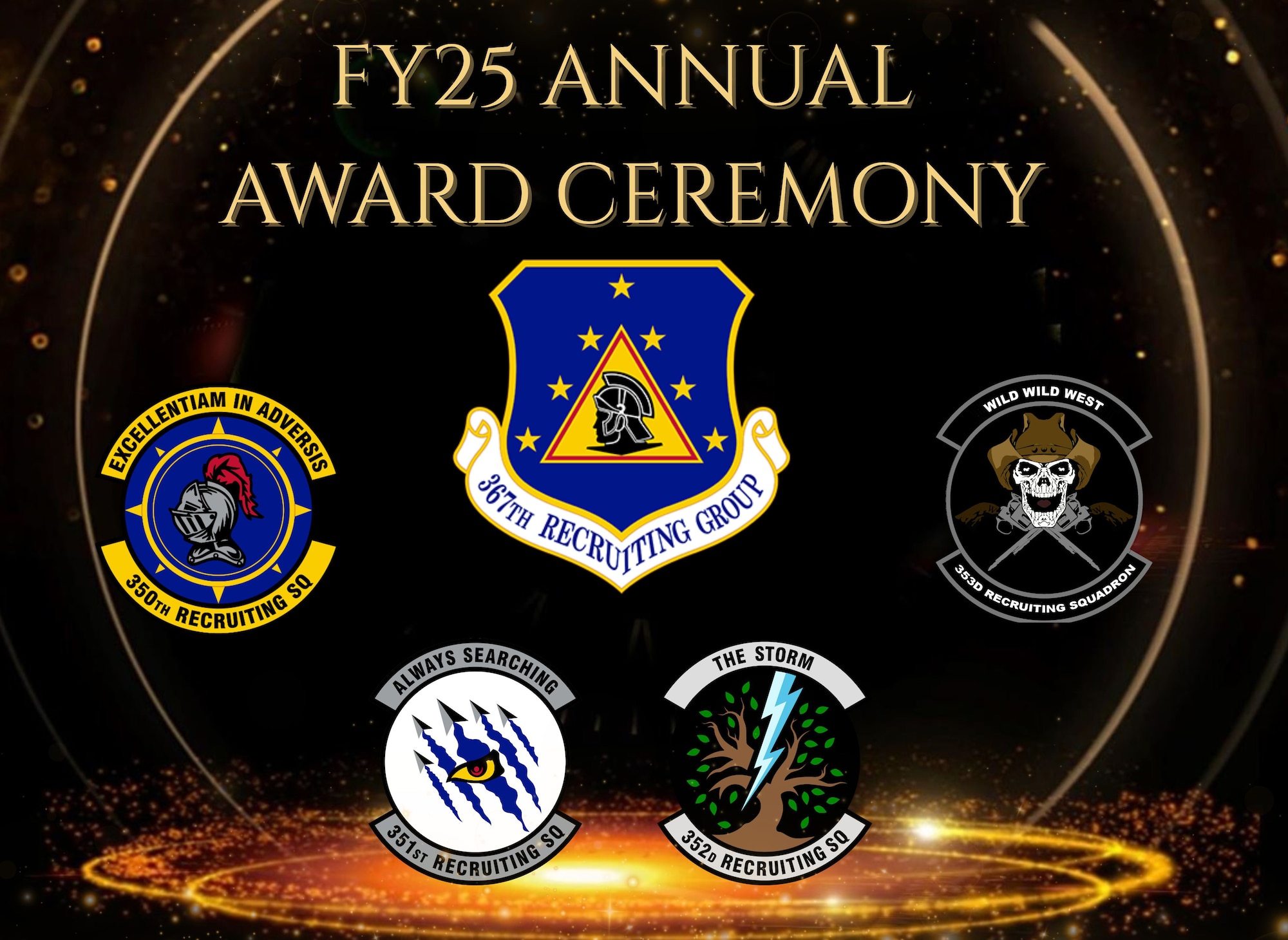 367th Recruiting Group, Robins Air Force Base, Georgia, celebrate the FY25 Annual Award Ceremony Jan 29, 2026, in St. Louis, Missouri. The Recruiting Training Event held Jan 25-30, 2026, trained AFR recruiters and celebrated recruiting accomplishments over FY25 after exceeding the AFR recruiting goal of 7,600 for a second consecutive year. (U.S. Air Force graphic by Tech. Sgt. Della Creech)