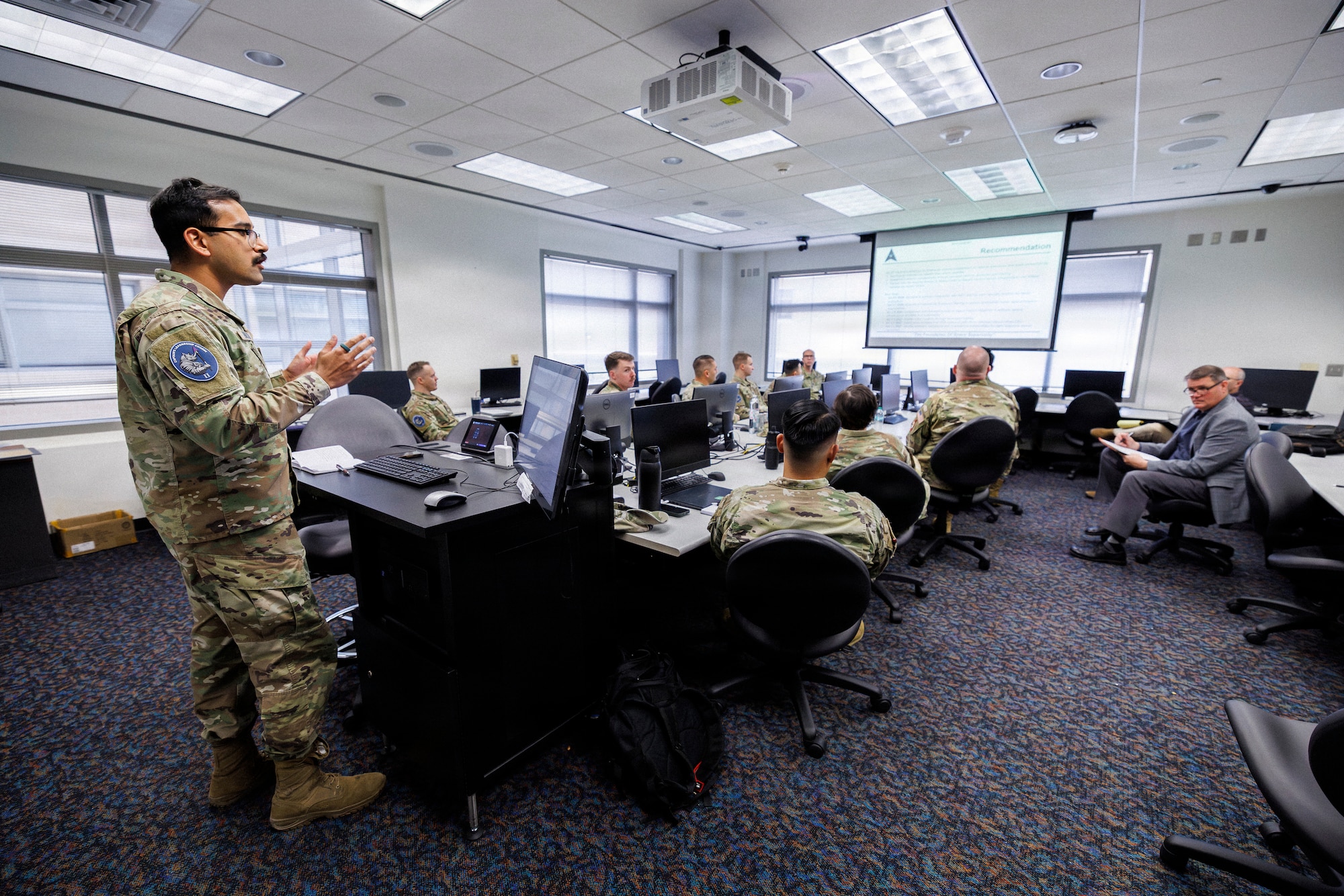 Students in class wearing Space Force uniforms